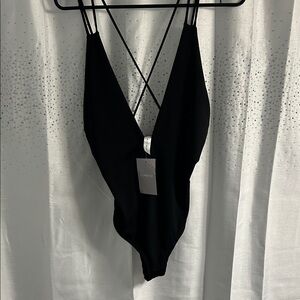 Blue Blush Strappy Black Bodysuit